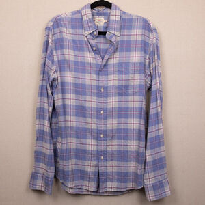 Faherty blue white plaid long sleeve casual button down shirt-M